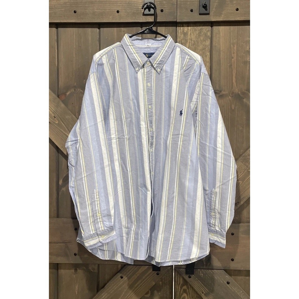 Ralph Lauren Blue/White/Yellow STRIPE Oxford Shirt Classic Fit Men's 2XB 2TG